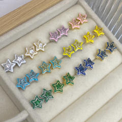Sweet candy color enamel star shape cubic zircon copper necklace earrings suit