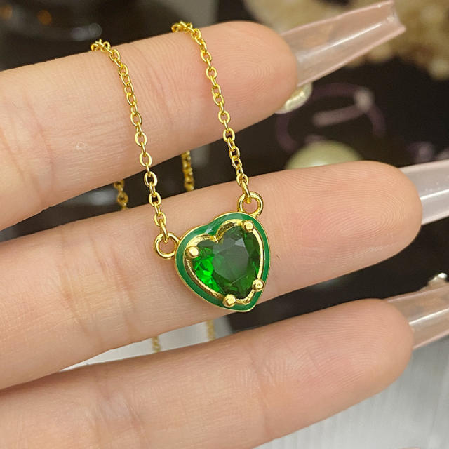Sweet heart color enamel cubic zircon pendant copper necklace earrings suit
