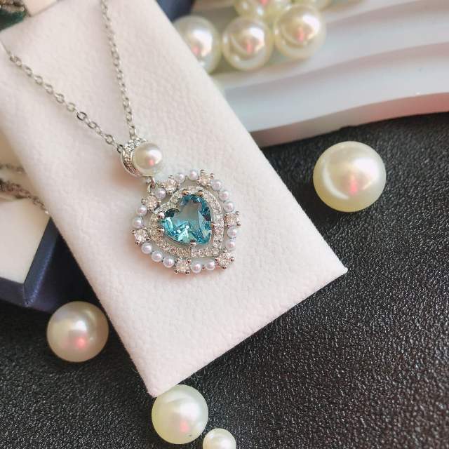 Light Blue Love Bead Set Plated 18K classic heart necklace suit
