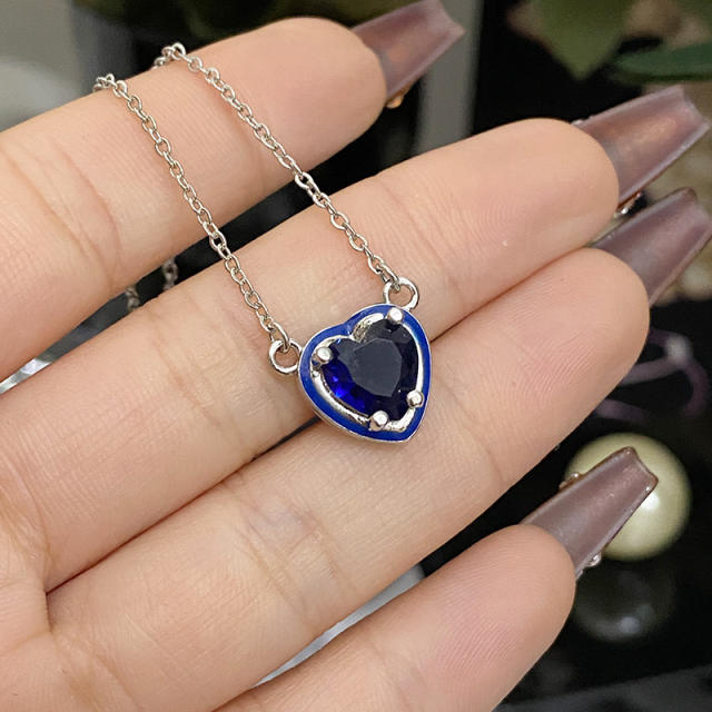 Sweet heart color enamel cubic zircon pendant copper necklace earrings suit
