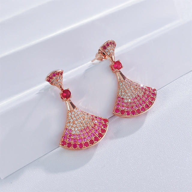 18KG pave setting diamond the fan shape pendant copper necklace earrings bracelet suit