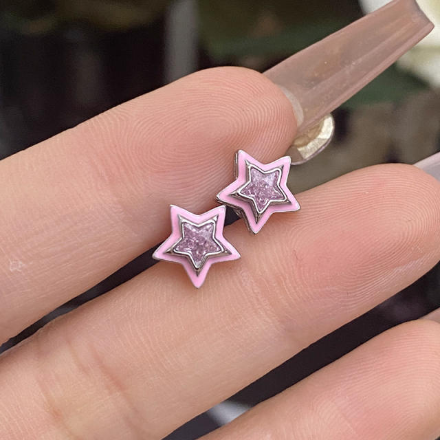 Sweet candy color enamel star shape cubic zircon copper necklace earrings suit