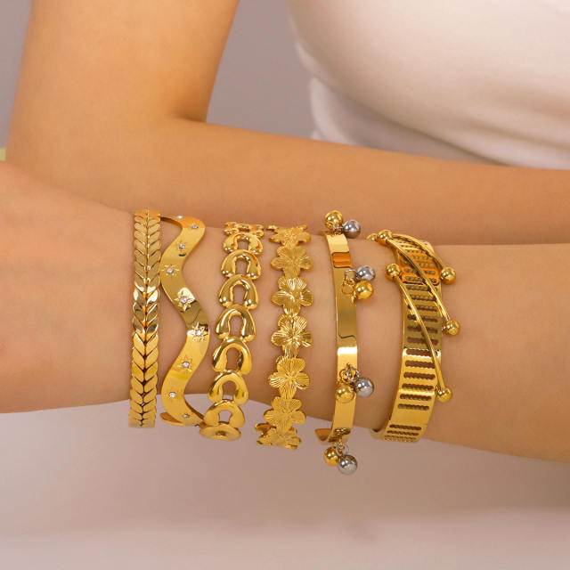 Personalized Braided Diamond Flower Wavy Line Ball Pendant Stainless Steel bangle bracelet