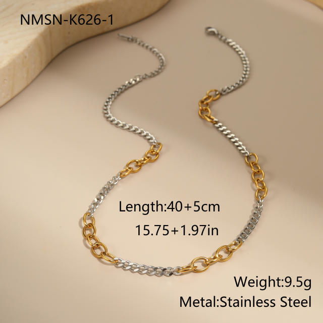 Personality two tone classic stainless steel chain necklace earrings bracelet suit