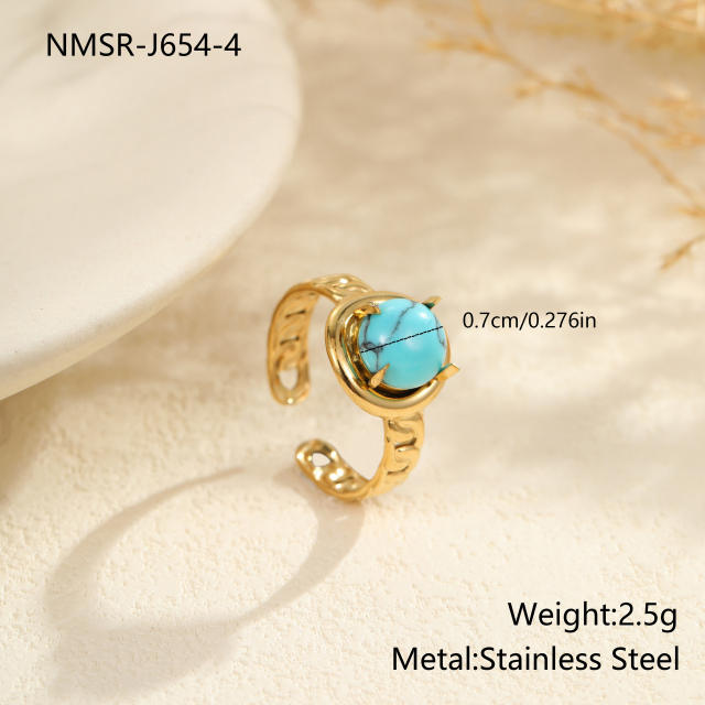 Boho hot sale turquoise stone series stainless steel necklace earrings rings suit