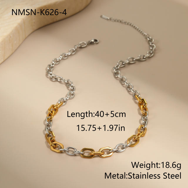 Personality two tone classic stainless steel chain necklace earrings bracelet suit