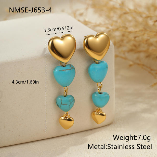 Boho hot sale turquoise stone series stainless steel necklace earrings rings suit