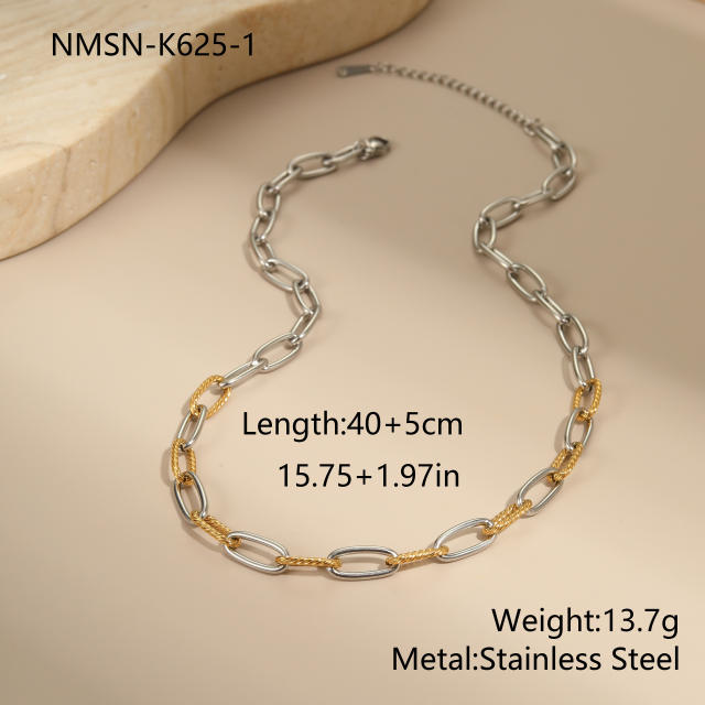 Personality two tone classic stainless steel chain necklace earrings bracelet suit