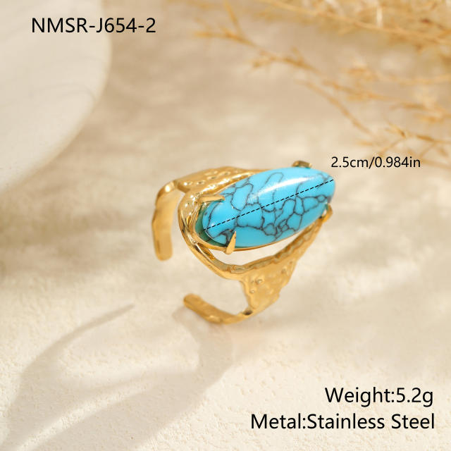 Boho hot sale turquoise stone series stainless steel necklace earrings rings suit