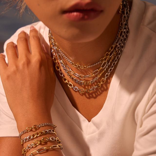 Personality two tone classic stainless steel chain necklace earrings bracelet suit