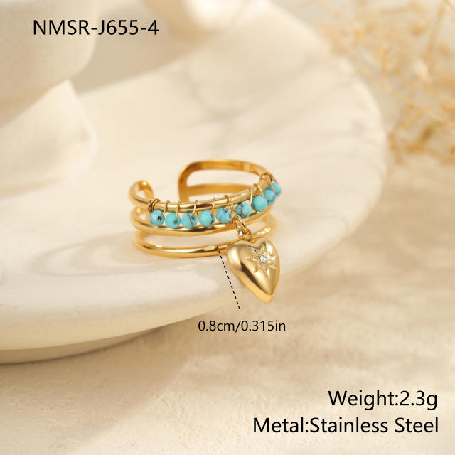 Boho hot sale turquoise stone series stainless steel necklace earrings rings suit