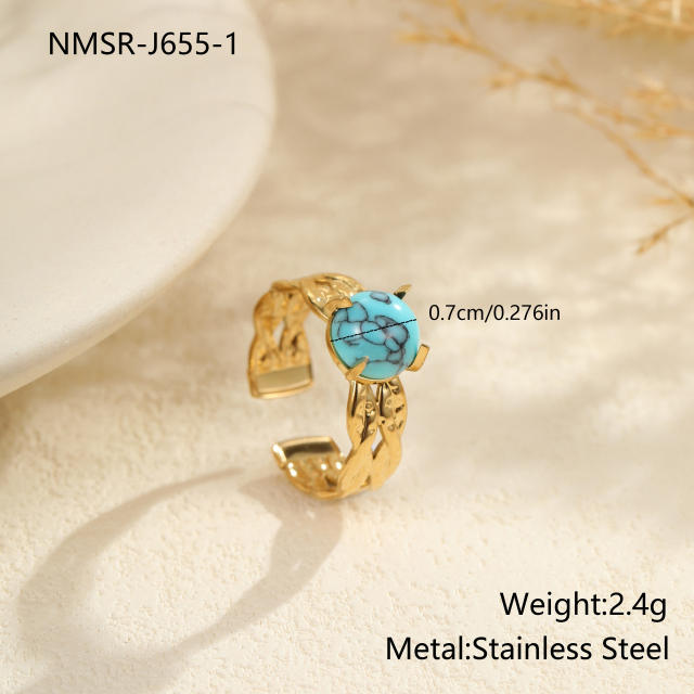 Boho hot sale turquoise stone series stainless steel necklace earrings rings suit