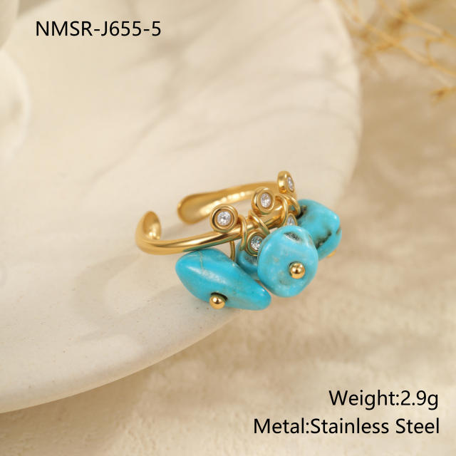 Boho hot sale turquoise stone series stainless steel necklace earrings rings suit