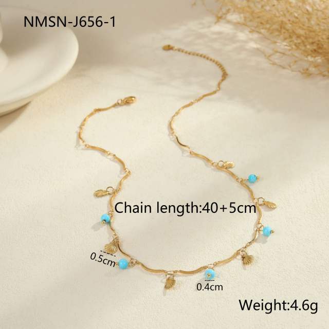 Boho hot sale turquoise stone series stainless steel necklace earrings rings suit