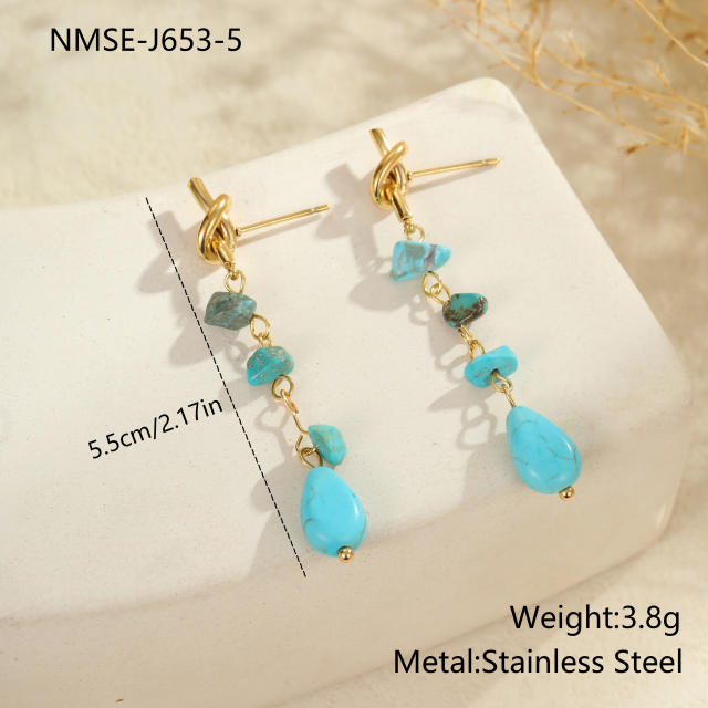 Boho hot sale turquoise stone series stainless steel necklace earrings rings suit