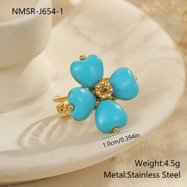Boho hot sale turquoise stone series stainless steel necklace earrings rings suit