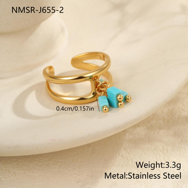 Boho hot sale turquoise stone series stainless steel necklace earrings rings suit