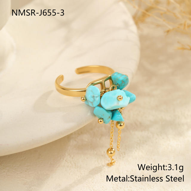 Boho hot sale turquoise stone series stainless steel necklace earrings rings suit