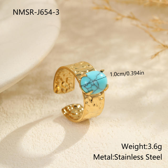 Boho hot sale turquoise stone series stainless steel necklace earrings rings suit