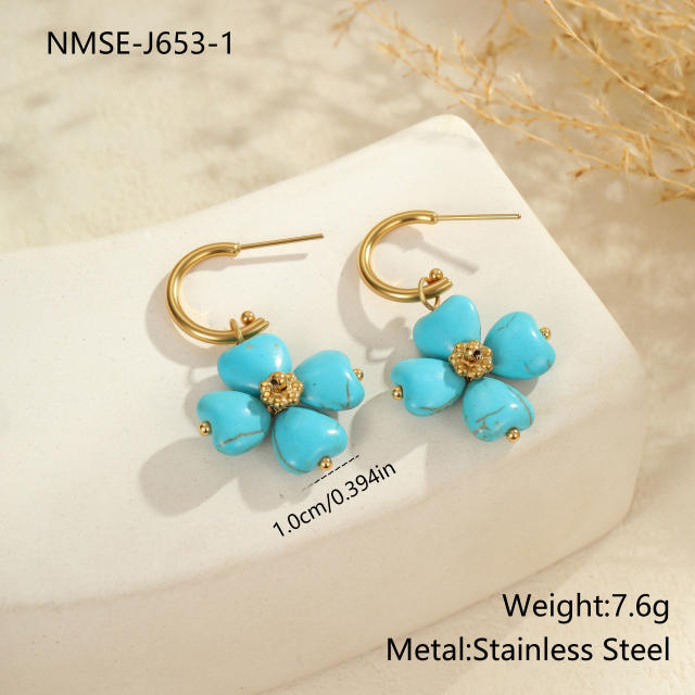 Boho hot sale turquoise stone series stainless steel necklace earrings rings suit