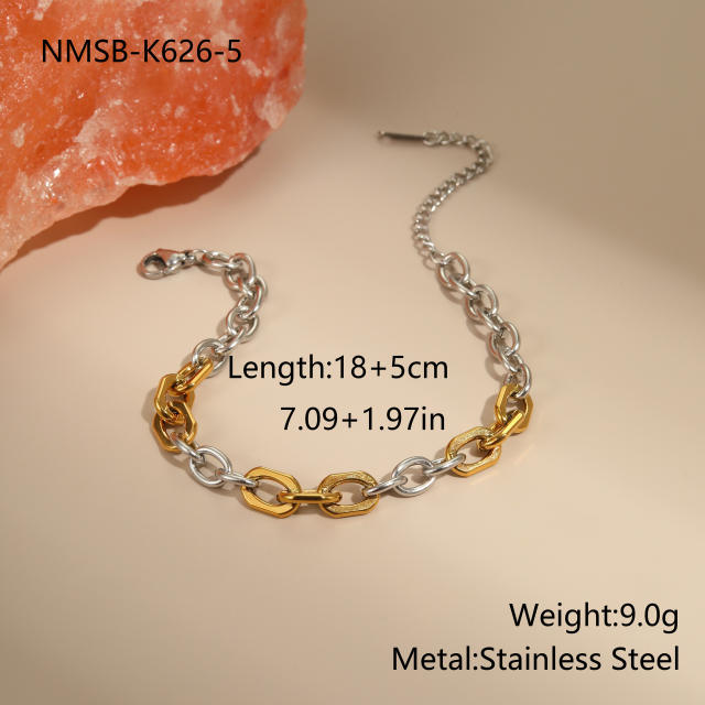 Personality two tone classic stainless steel chain necklace earrings bracelet suit