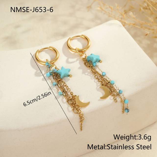 Boho hot sale turquoise stone series stainless steel necklace earrings rings suit