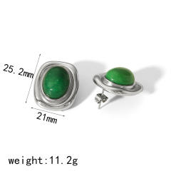 Vintage natural stone pearl inlaid stainless steel earrings