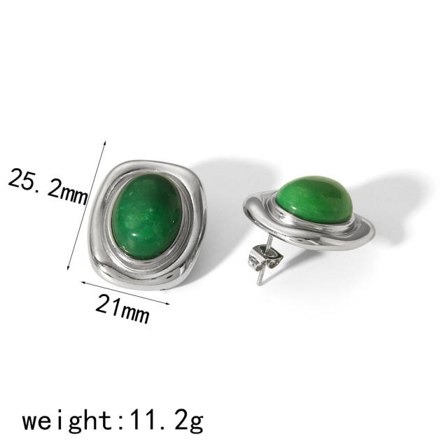 Vintage natural stone pearl inlaid stainless steel earrings