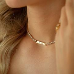 Hot sale DIY engrave letter bar tennis chain stainless steel necklace