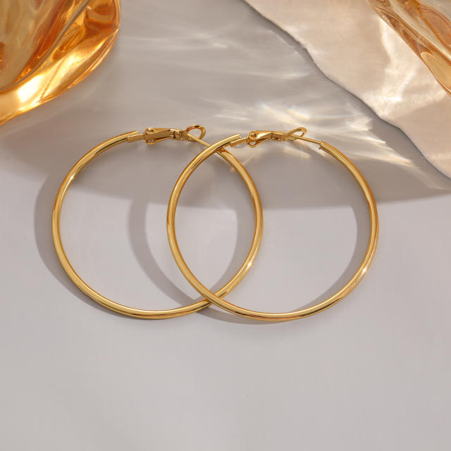 18KG geometric square circle hoop earrings stainless steel earrings