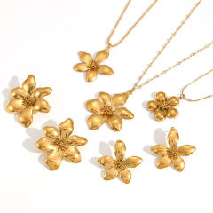 18k gold flower stainless steel earrings necklace jewelry suit