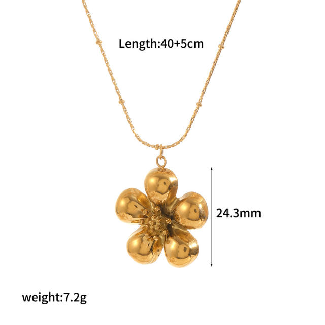 18k gold flower stainless steel earrings necklace jewelry suit