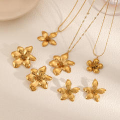 18k gold flower stainless steel earrings necklace jewelry suit