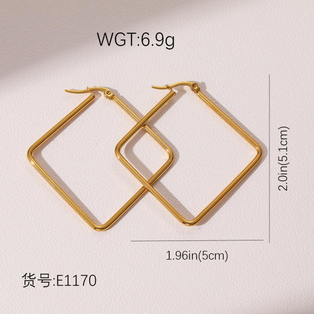 18KG geometric square circle hoop earrings stainless steel earrings