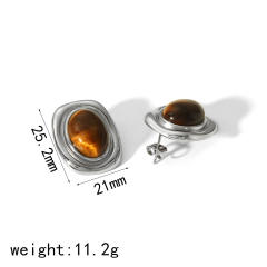 Vintage natural stone pearl inlaid stainless steel earrings