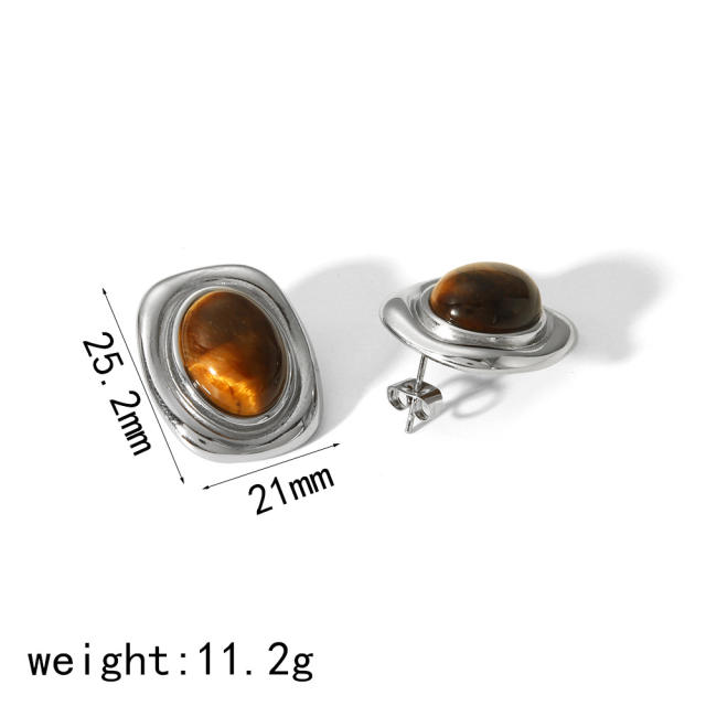 Vintage natural stone pearl inlaid stainless steel earrings