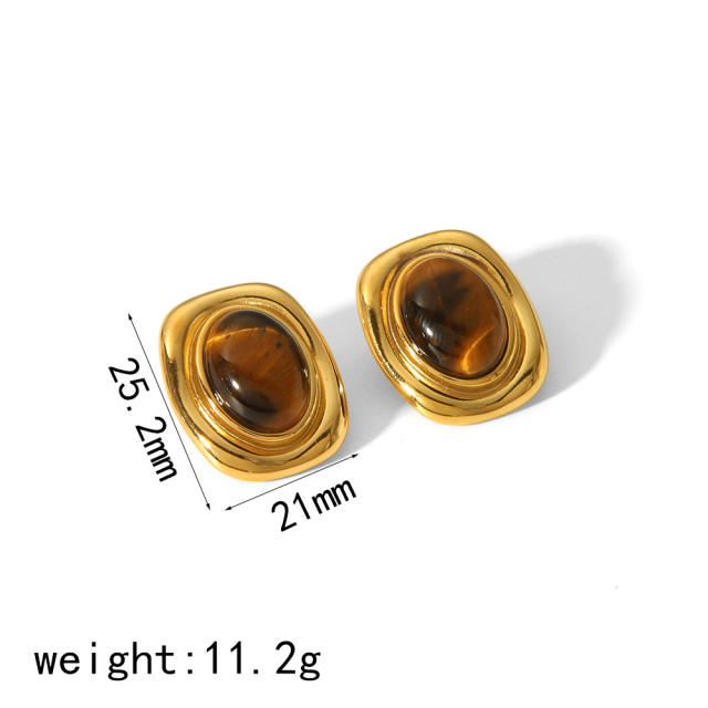 Vintage natural stone pearl inlaid stainless steel earrings
