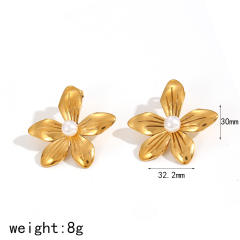 18k gold flower stainless steel earrings necklace jewelry suit