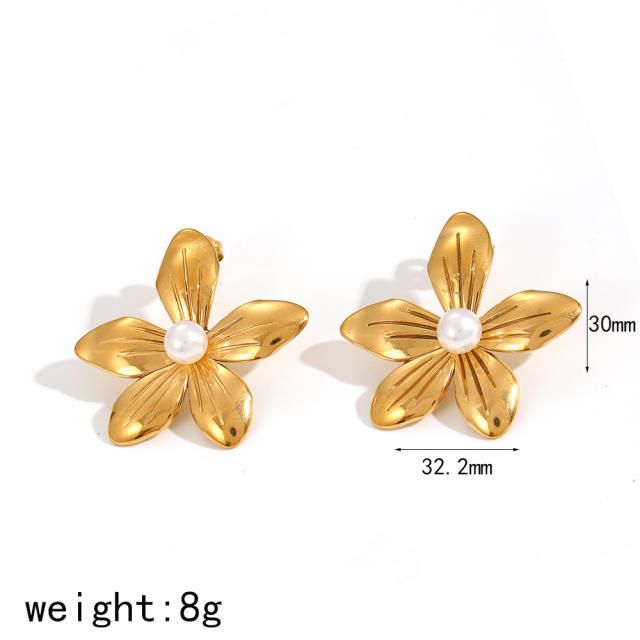18k gold flower stainless steel earrings necklace jewelry suit