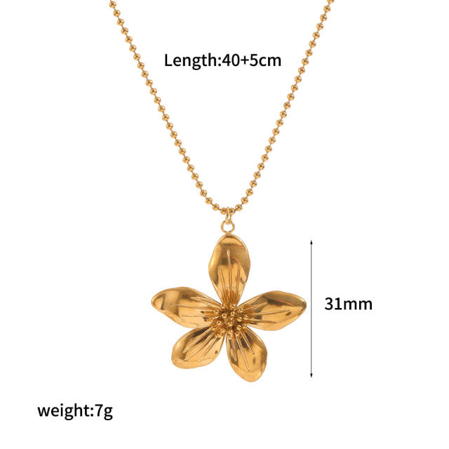 18k gold flower stainless steel earrings necklace jewelry suit