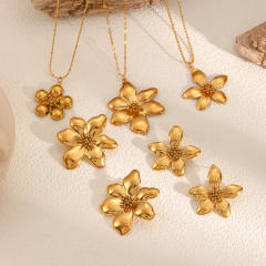 18k gold flower stainless steel earrings necklace jewelry suit