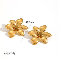 18k gold flower stainless steel earrings necklace jewelry suit