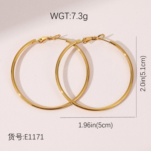 18KG geometric square circle hoop earrings stainless steel earrings