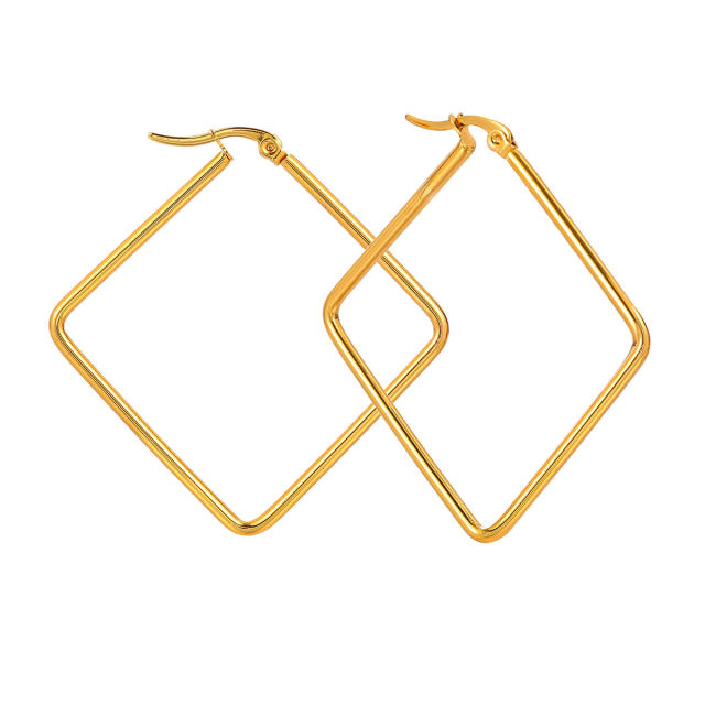 18KG geometric square circle hoop earrings stainless steel earrings