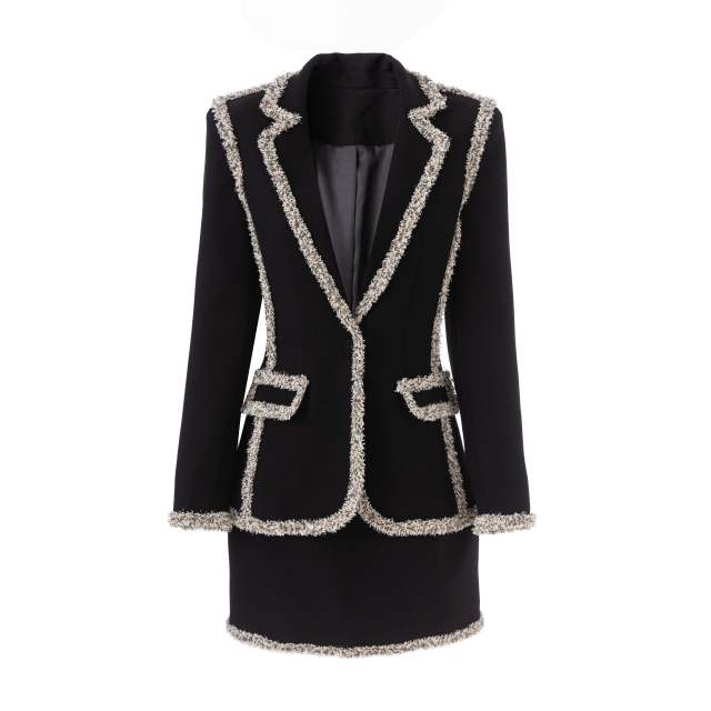Autumn and winter suit velvet suit jacket with tweed skirt