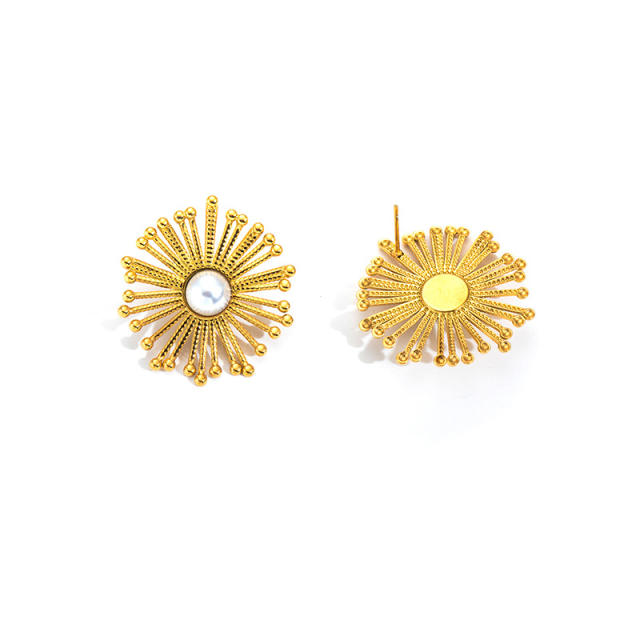 18KG french trend firework shape pearl stainless steel earrings