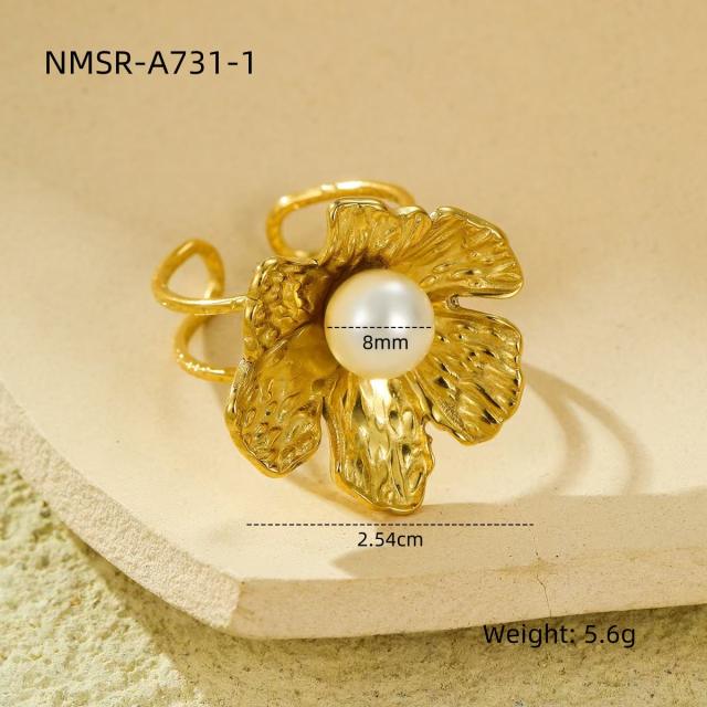 Stainless Steel Ring Exaggerated Asymmetrical Geometric Plated 18K Gold Rings