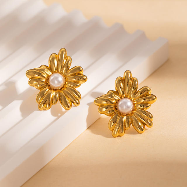 Stainless steel flower petal elegant studs earrings for women