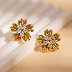 Stainless steel flower petal elegant studs earrings for women