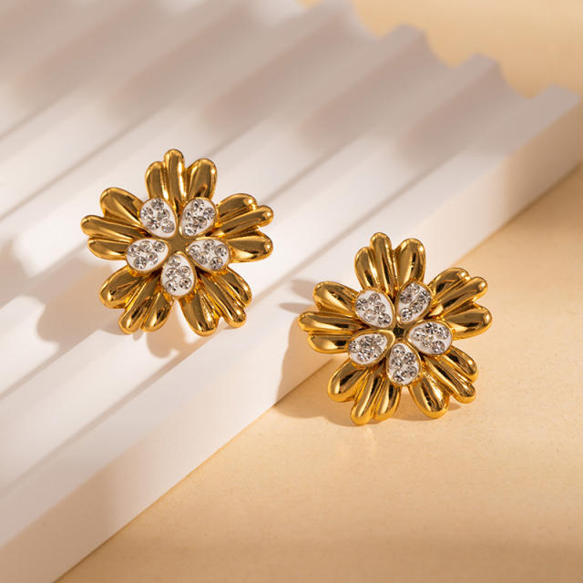 Stainless steel flower petal elegant studs earrings for women